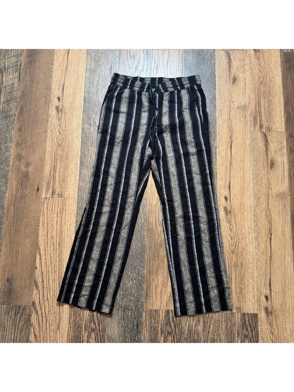 Ann Taylor Factory Gray Black Striped Linen Pants Size M
